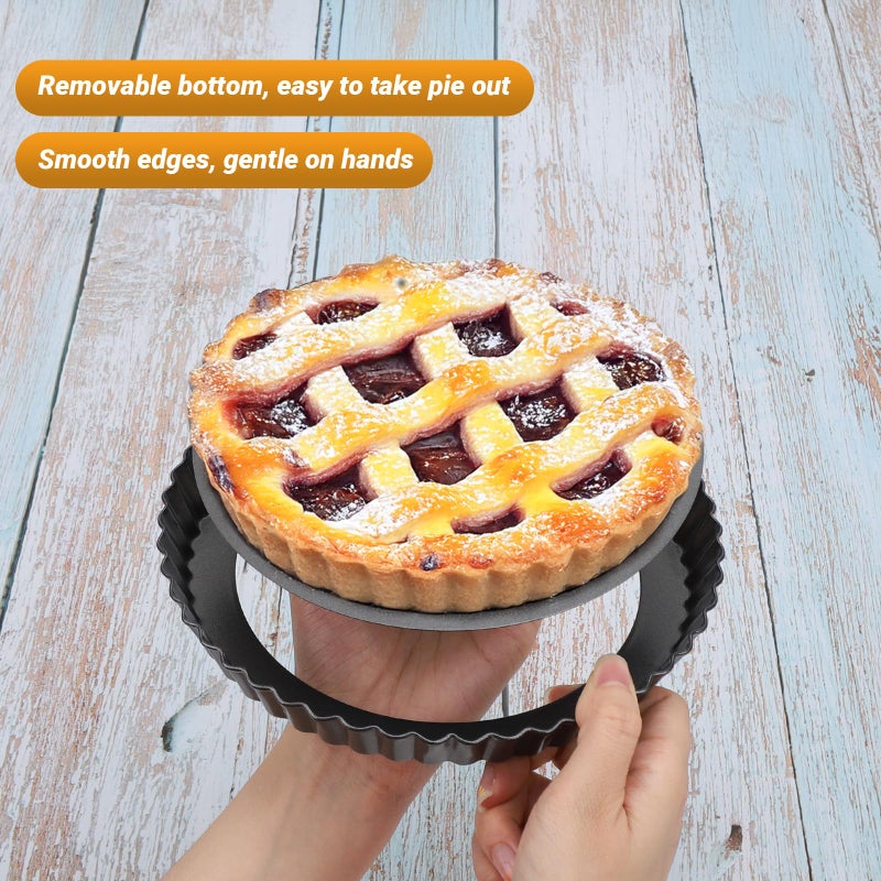 Beasea Mini Tart Pans for Baking, 2pcs 8 Inch Tart Pan with Removable Bottom Small Non Stick Carbon Steel Quiche Pie Pans for Oven Baking - Image 3